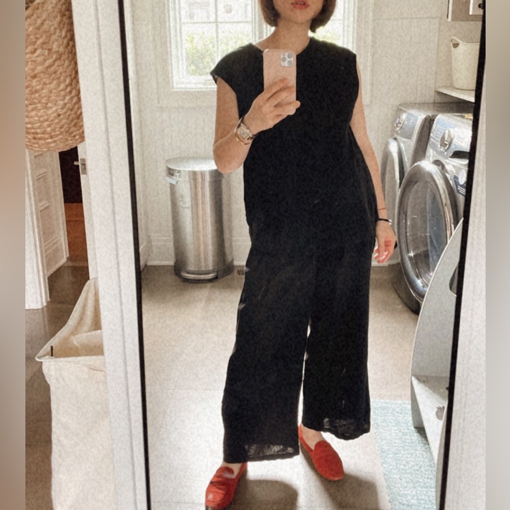 SHEIN maternity black linen top and pants set L